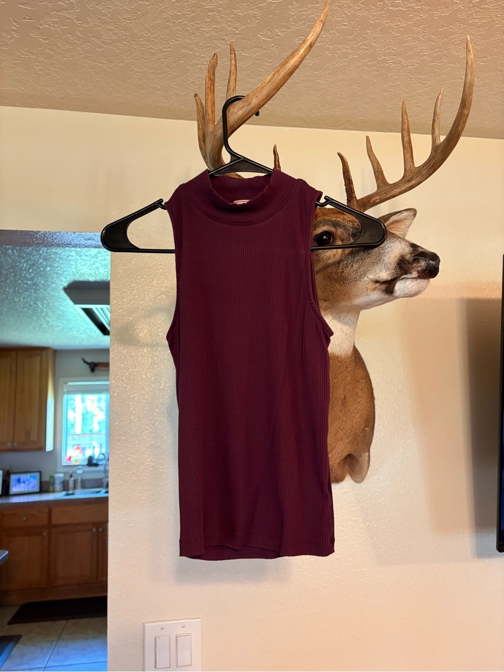 Sleeveless Mock Neck Ribbed Tank Top - Burgundy